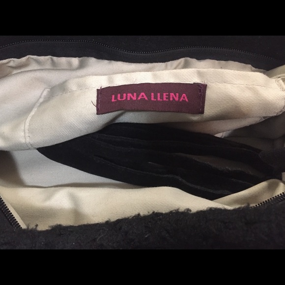 Luna Llena Black Crochet Knit Bag Purse w Ribbon - Picture 12 of 14